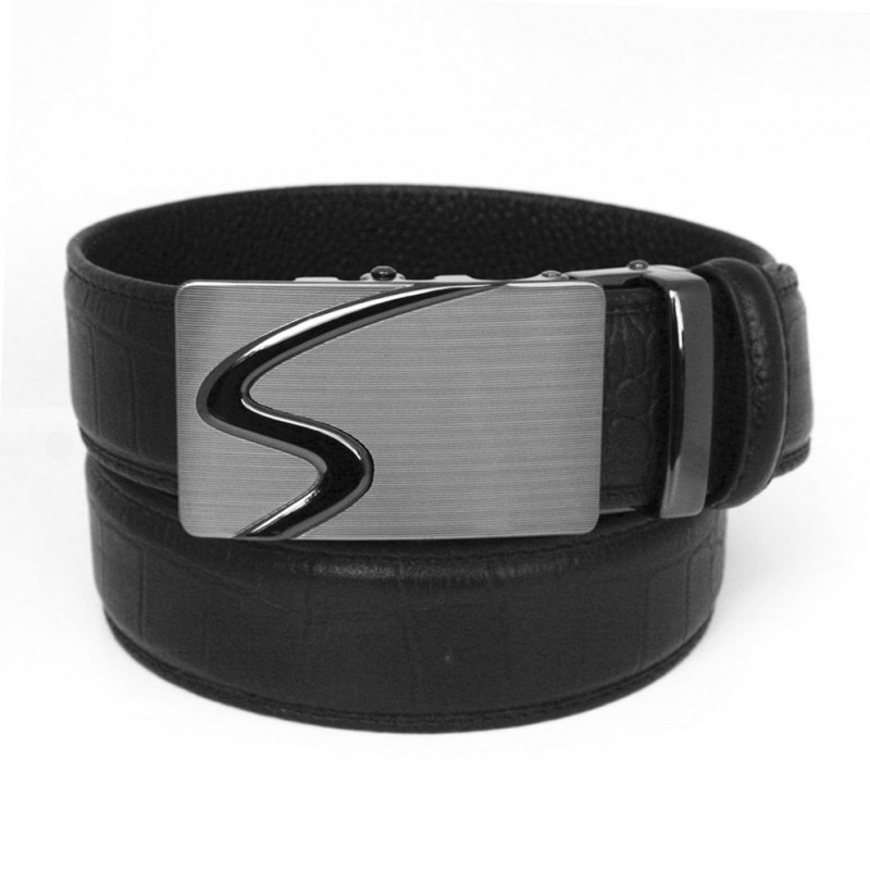 Ceinture homme en cuir haut de gamme Croco noir, boucle automatique