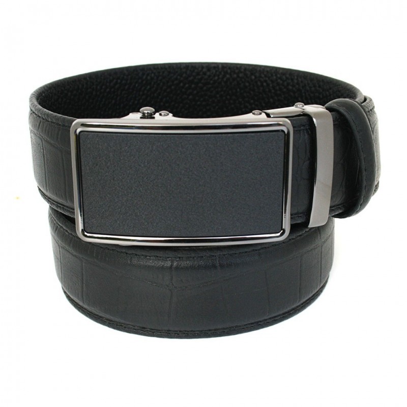 Ceinture homme en cuir haut de gamme Croco noir, boucle automatique