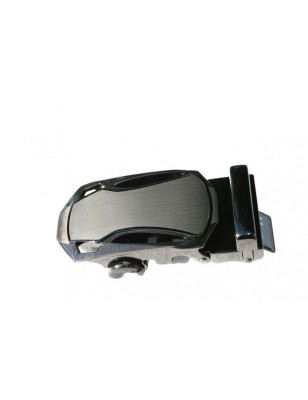 Boucle de ceinture homme noire avec plaque centrale en acier brossé