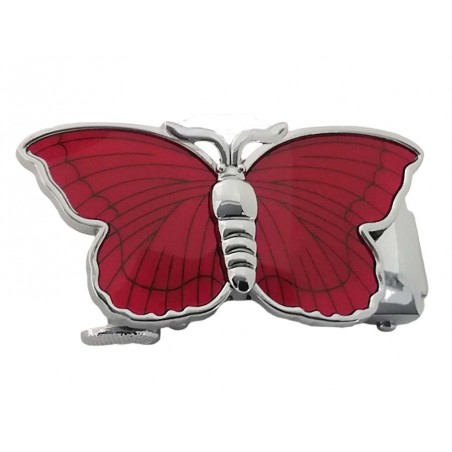 Boucle  argentée grand papillon rouge pour ceinture Femme Lady
