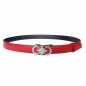 CC129 Ceinture  en cuir pleine fleur rouge avec boucle automatique argentée carre brillant