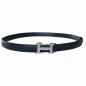 CC138 Ceinture en cuir pleine fleur noir avec boucle automatique H argentée CC138 Ceinture en cuir pleine fleur noir avec boucle automatique H argentée