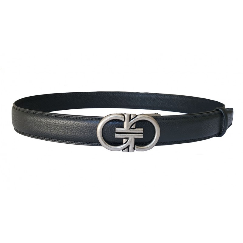 CC622B2 Ceinture en cuir pleine fleur noir avec boucle automatique