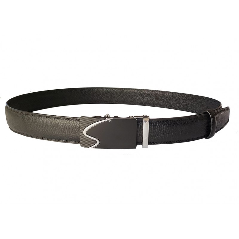 CC564B2 Ceinture en cuir pleine fleur noir avec boucle automatique
