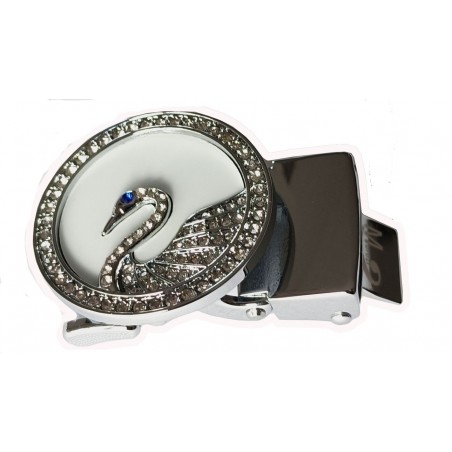130 Boucle ronde décor cygne avec brillants pour ceinture Femme Lady à fermeture automatique