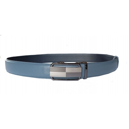 CC510B2 Ceinture en cuir pleine fleur grise avec boucle automatique décor plaque grise bicolor.