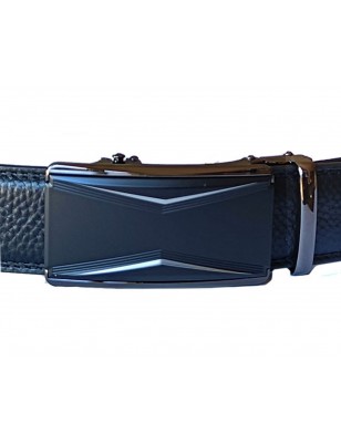 CC553B2 Ceinture en cuir pleine fleur noire de la gamme B2 avec boucle automatique décor plaque noire avec losanges