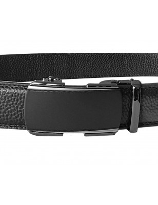CC515B2 Ceinture en cuir pleine fleur noir avec boucle automatique .