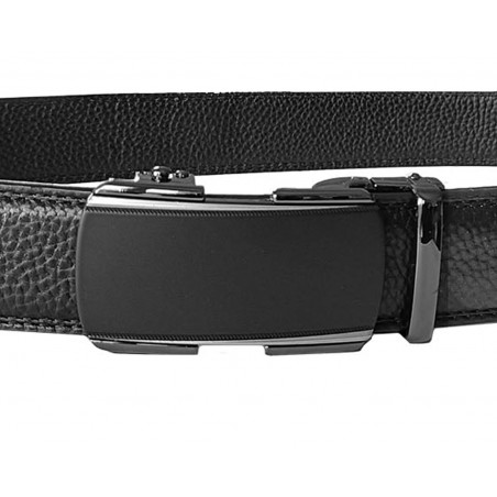 CC515B2 Ceinture en cuir pleine fleur noir avec boucle automatique .