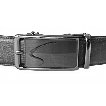 549 Boucle de ceinture homme plaque noire brillante et zigzag aspect tradition  confort automatique
