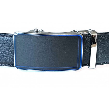 Boucle de ceinture automatique homme cadre couleur argent, centre noir avec effets lumineux bleu