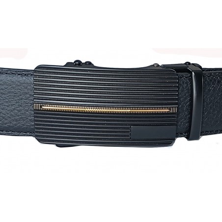 511 Boucle de ceinture homme noire rayée avec trait doré