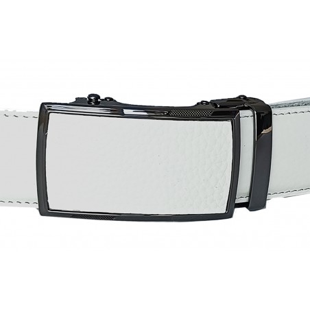 CC538B2 Ceinture en cuir pleine fleur blanche avec boucle automatique assortie.