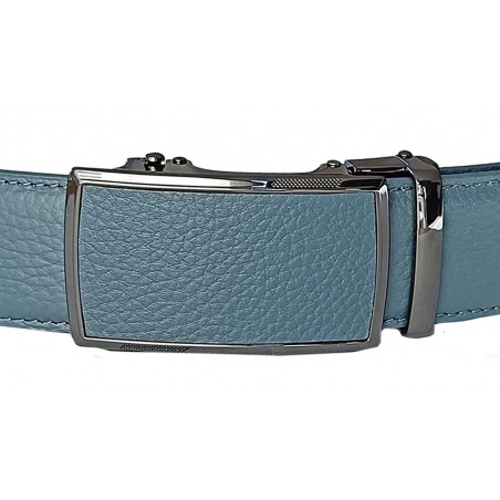 CC540B2 Ceinture  en cuir pleine fleur gris avec boucle automatique assortie.