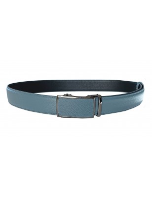 Ceinture automatique en cuir pleine fleur gris avec sa boucle assortie.