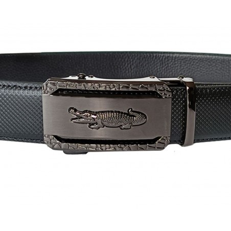 CC520B5 Ceinture en cuir pleine fleur noir avec boucle automatique décor crocodile