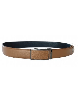 Ceinture  en cuir en cuir pleine fleur marron clair avec sa boucle automatique assortie.