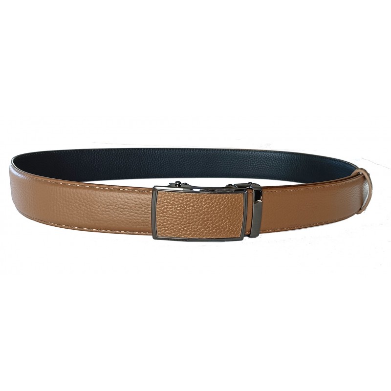 CC585B2 Ceinture  en cuir pleine fleur marron clair de la gamme B2 avec boucle automatique assortie