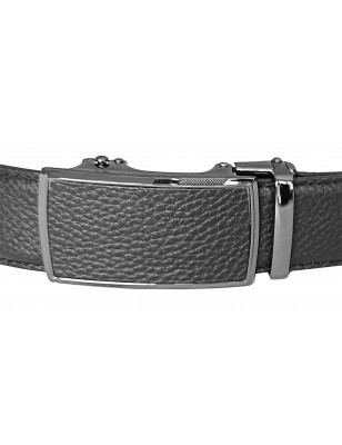 CC539B2 Ceinture en cuir pleine fleur noir avec boucle automatique assortie.