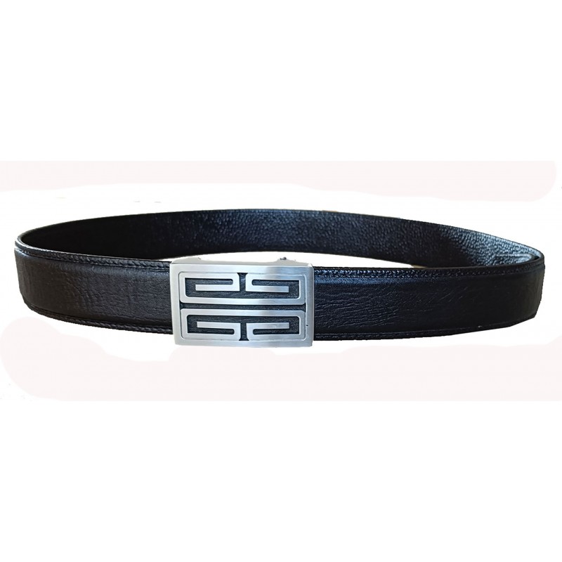 CC801B6 Ceinture en cuir pleine fleur branche noire avec boucle automatique, décor labyrinthe CC801B6 Ceinture en cuir pleine fleur branche noire avec boucle automatique, décor labyrinthe