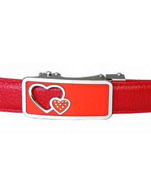CC107 Ceinture  en cuir pleine fleur rouge avec boucle automatique cœur rouge
