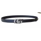CC123 Ceinture en cuir pleine fleur bleu marine avec boucle automatique Double G argenté CC123 Ceinture en cuir pleine fleur bleu marine avec boucle automatique Double G argenté