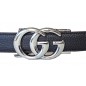 CC123 Ceinture en cuir pleine fleur bleu marine avec boucle automatique Double G argenté CC123 Ceinture en cuir pleine fleur bleu marine avec boucle automatique Double G argenté