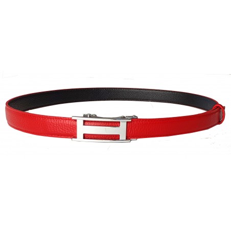 Ceinture  en cuir pleine fleur marron chocolat avec boucle automatique dorée