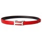 CC127b Ceinture en cuir pleine fleur rouge avec boucle automatique argenté brillant CC127b Ceinture en cuir pleine fleur rouge avec boucle automatique argenté brillant