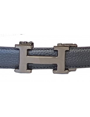 CC139 Ceinture  en cuir pleine fleur noir avec boucle automatique H noir