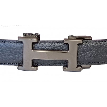 CC139 Ceinture  en cuir pleine fleur noir avec boucle automatique H noir
