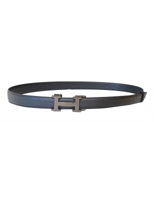 Ceinture  en cuir avec boucle automatique décor H noir