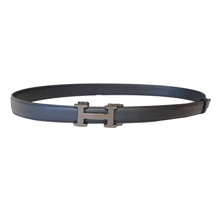 Ceinture  en cuir avec boucle automatique décor H noir