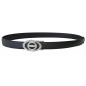CC120b Ceinture en cuir pleine fleur noir avec boucle automatique ovale argentée brillante CC120b Ceinture en cuir pleine fleur noir avec boucle automatique ovale argentée brillante