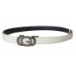 CC125b Ceinture en cuir pleine fleur blanche avec boucle automatique décor G noir CC125b Ceinture en cuir pleine fleur blanche avec boucle automatique décor G noir