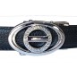 CC120b Ceinture en cuir pleine fleur noir avec boucle automatique ovale argentée brillante CC120b Ceinture en cuir pleine fleur noir avec boucle automatique ovale argentée brillante