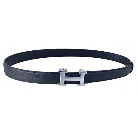 Ceinture  en cuir avec boucle automatique décor H noir