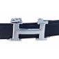 CC138 Ceinture en cuir pleine fleur noir avec boucle automatique H argentée CC138 Ceinture en cuir pleine fleur noir avec boucle automatique H argentée