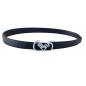CC120 Ceinture  en cuir pleine fleur noir avec boucle automatique argentée brillante