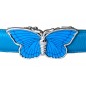 Boucle  argentée grand papillon bleu pour ceinture Femme Lady à fermeture automatique