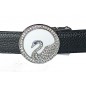 CC130Ceinture en cuir pleine fleur noire avec boucle automatique ronde décor Cygne CC130Ceinture en cuir pleine fleur noire avec boucle automatique ronde décor Cygne