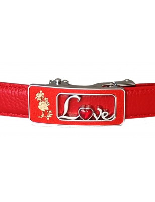 Boucle automatique cadre argenté décor rouge love pour ceinture Femme Lady à fermeture automatique