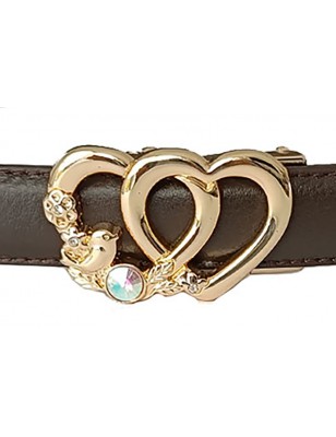 CC136 Ceinture  en cuir pleine fleur marron avec boucle automatique double cœur doré