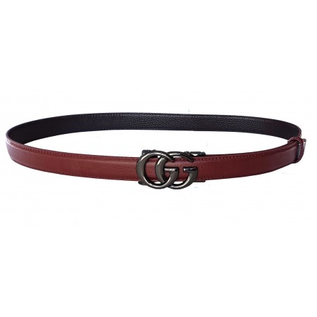 Ceinture  en cuir pleine fleur rouge avec boucle automatique double G noire.
