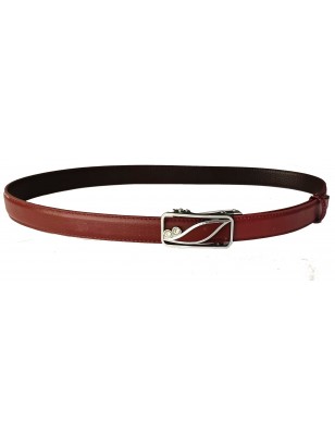 Ceinture CC112 prune avec boucle automatique argentée au motif raffiné.