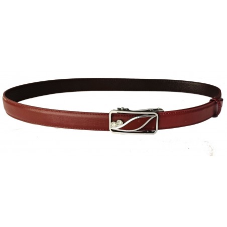 Ceinture  en cuir pleine fleur prune avec sa boucle automatique petit cœur avec brillants. brillant.
