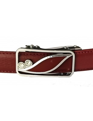 CC112 Ceinture  en cuir pleine fleur prune avec boucle automatique  virgule avec brillants