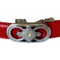 CC129 Ceinture  en cuir pleine fleur rouge avec boucle automatique argentée carre brillant