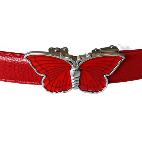 Boucle  argentée grand papillon rouge pour ceinture Femme Lady