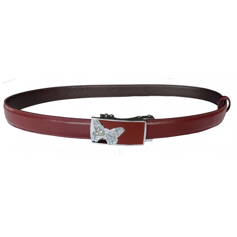 CC124 Ceinture en cuir pleine fleur prune avec boucle automatique papillon brillant. CC124 Ceinture en cuir pleine fleur prune avec boucle automatique papillon brillant.